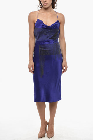 Slip Dress in Satin Con Catena e Spalline Incrociate