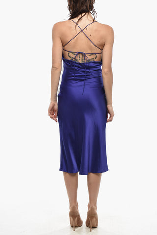 Slip Dress in Satin Con Catena e Spalline Incrociate