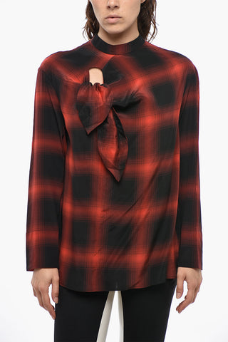 Buffalo Check Blouse ZADIE with Cut-Out Detail and Korean Collar
