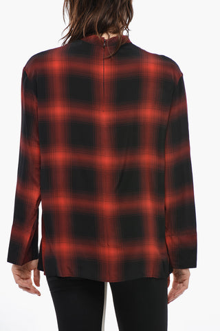Buffalo Check Blouse ZADIE with Cut-Out Detail and Korean Collar