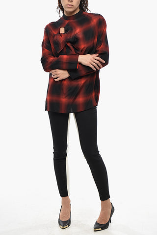 Buffalo Check Blouse ZADIE with Cut-Out Detail and Korean Collar
