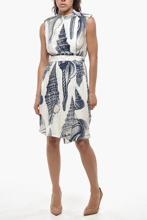 Ärmelloses Kleid ANDREA aus Seide mit Muster und Gürtel