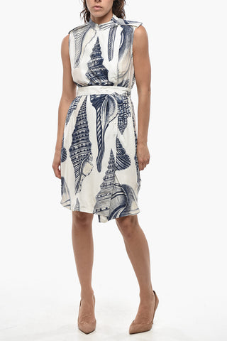 Ärmelloses Kleid ANDREA aus Seide mit Muster und Gürtel