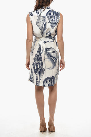 Ärmelloses Kleid ANDREA aus Seide mit Muster und Gürtel