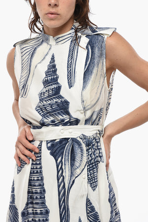 Ärmelloses Kleid ANDREA aus Seide mit Muster und Gürtel