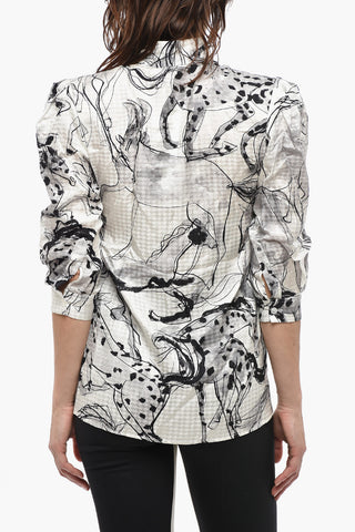 Blusa STEFANIE in Seta a Fantasia con Maniche a 3/4 e Spalline Imbottite