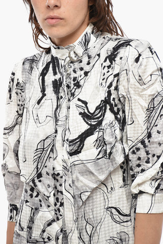Blusa STEFANIE in Seta a Fantasia con Maniche a 3/4 e Spalline Imbottite