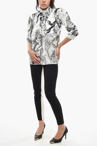 Blusa STEFANIE in Seta a Fantasia con Maniche a 3/4 e Spalline Imbottite