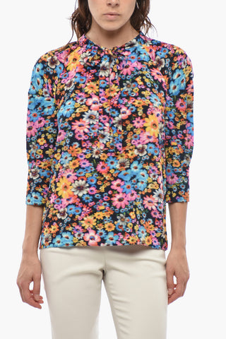 Silk Blouse SOPHIE with Floral Print and Bow Collar