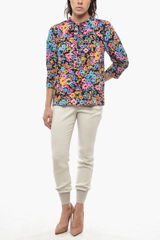 Silk Blouse SOPHIE with Floral Print and Bow Collar