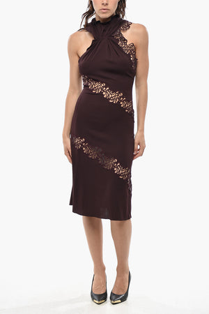 Vestito Drappeggiato in Seta con Dettagli in Pizzo Macrame'