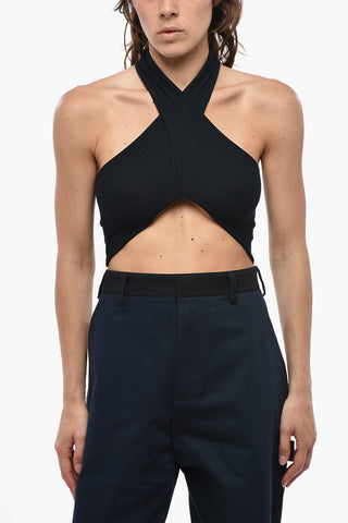Einfarbiges Crop-Top Mit Wickeldesign Und Gekreuztem Halterkragen