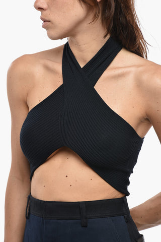 Einfarbiges Crop-Top Mit Wickeldesign Und Gekreuztem Halterkragen