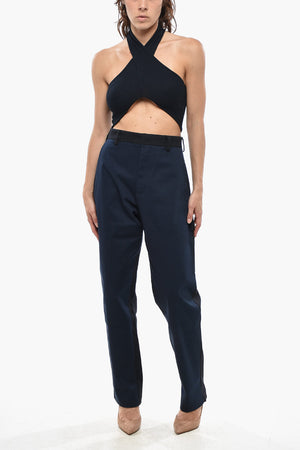 Solid Wrap-Design Crop Top With Crossed Halter Neck