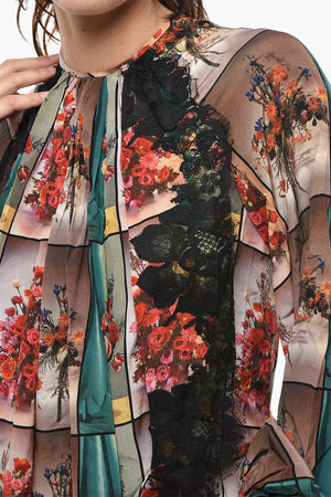 Vestito Maxi SOPHIA in Seta a Fantasia Floreale con Finiture in Pizzo