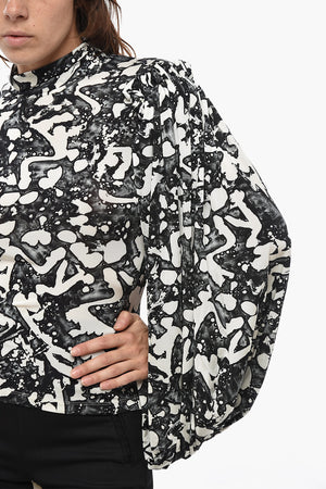 Top in Tessuto Stretch a Fantasia con Maniche Ampie Effetto Mantella