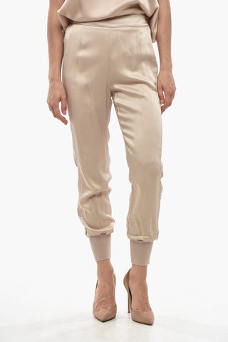 Pantaloni in Satin JULIA con Bande Laterali See Through e Polsini