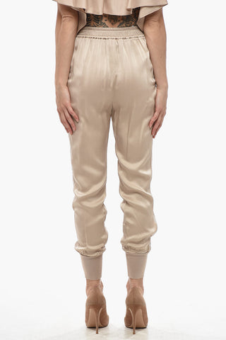 Pantaloni in Satin JULIA con Bande Laterali See Through e Polsini