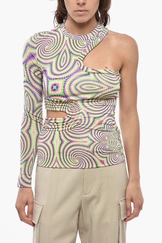 One-Shoulder Printed Top HALLUCINOGENIC with Cut-Out Details