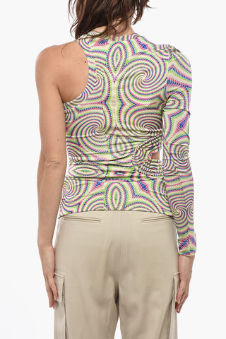 One-Shoulder Printed Top HALLUCINOGENIC with Cut-Out Details