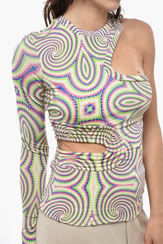 One-Shoulder Printed Top HALLUCINOGENIC with Cut-Out Details