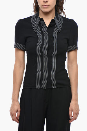 Camicia ROSA a Maniche Corte con Cuciture a Contrasto