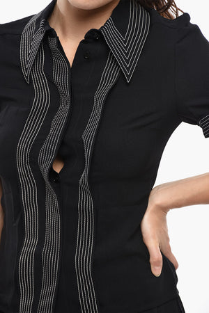 Camicia ROSA a Maniche Corte con Cuciture a Contrasto