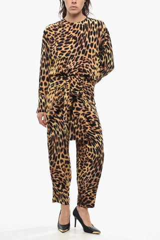 Jumpsuit in Seta Animalier con Dettaglio Annodato
