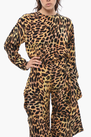 Jumpsuit in Seta Animalier con Dettaglio Annodato