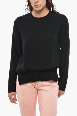 Solid-Color Long-Sleeve Blouse with Back Zip