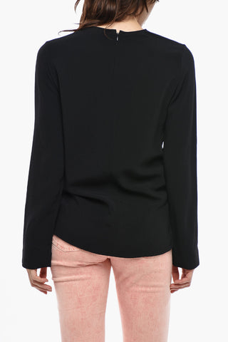 Solid-Color Long-Sleeve Blouse with Back Zip