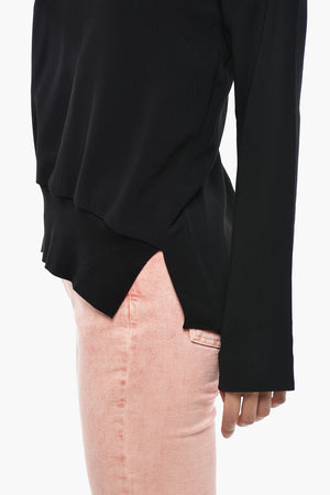 Solid-Color Long-Sleeve Blouse with Back Zip