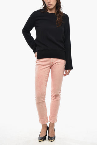 Solid-Color Long-Sleeve Blouse with Back Zip