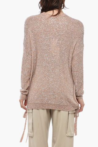 Crewneck Top With Sequins And Side Laces