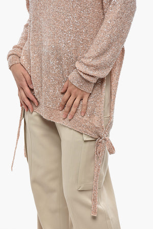 Maglia Girocollo con Paillettes e Lacci Laterali