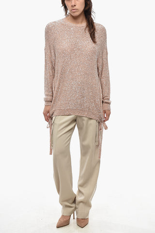 Crewneck Top With Sequins And Side Laces