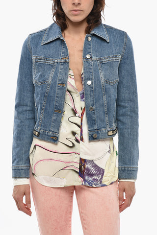 Cropped-Jacke Aus Denim Mit Logostickerei