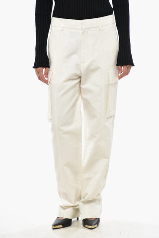 Pantaloni Cargo in Misto Lino con Chiusura a Scomparsa