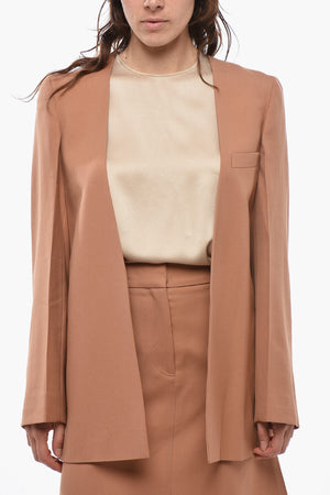 Collarless Wool Blazer With Pocket