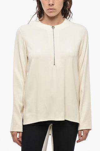 Asymmetric Long-Sleeve Blouse with Front Zip