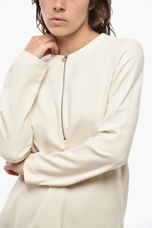 Asymmetric Long-Sleeve Blouse with Front Zip