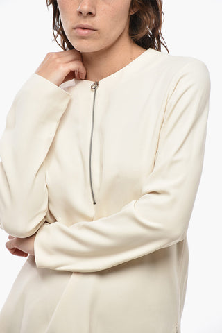 Asymmetric Long-Sleeve Blouse with Front Zip
