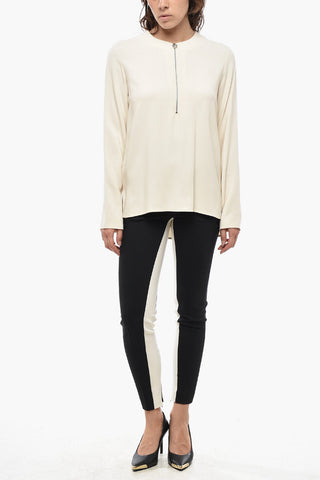 Asymmetric Long-Sleeve Blouse with Front Zip
