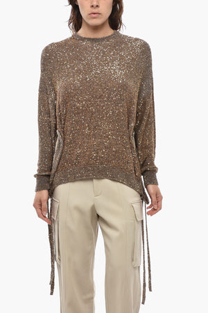 Maglia Girocollo con Paillettes e Lacci Laterali