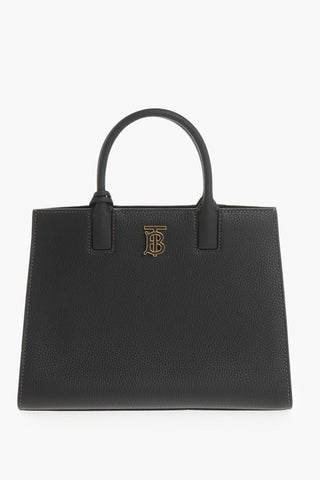 Hammered Leather Handbag with Embossed Logo