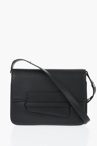 Solid-Color Hammered Leather Shoulder Bag