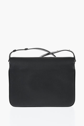 Solid-Color Hammered Leather Shoulder Bag