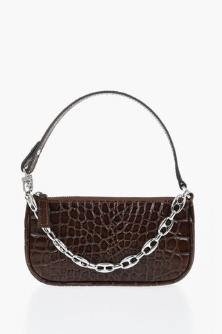 Crocodile-Effect Leather Bag MINI RACHEL With Silver Chain