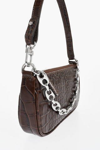 Crocodile-Effect Leather Bag MINI RACHEL With Silver Chain