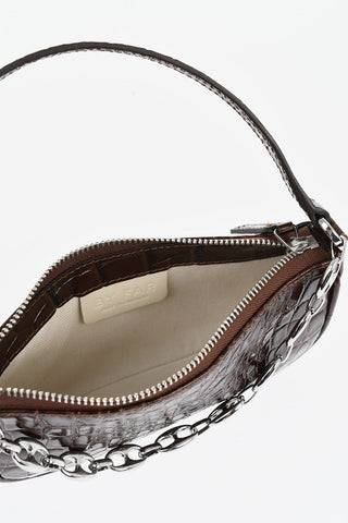 Crocodile-Effect Leather Bag MINI RACHEL With Silver Chain